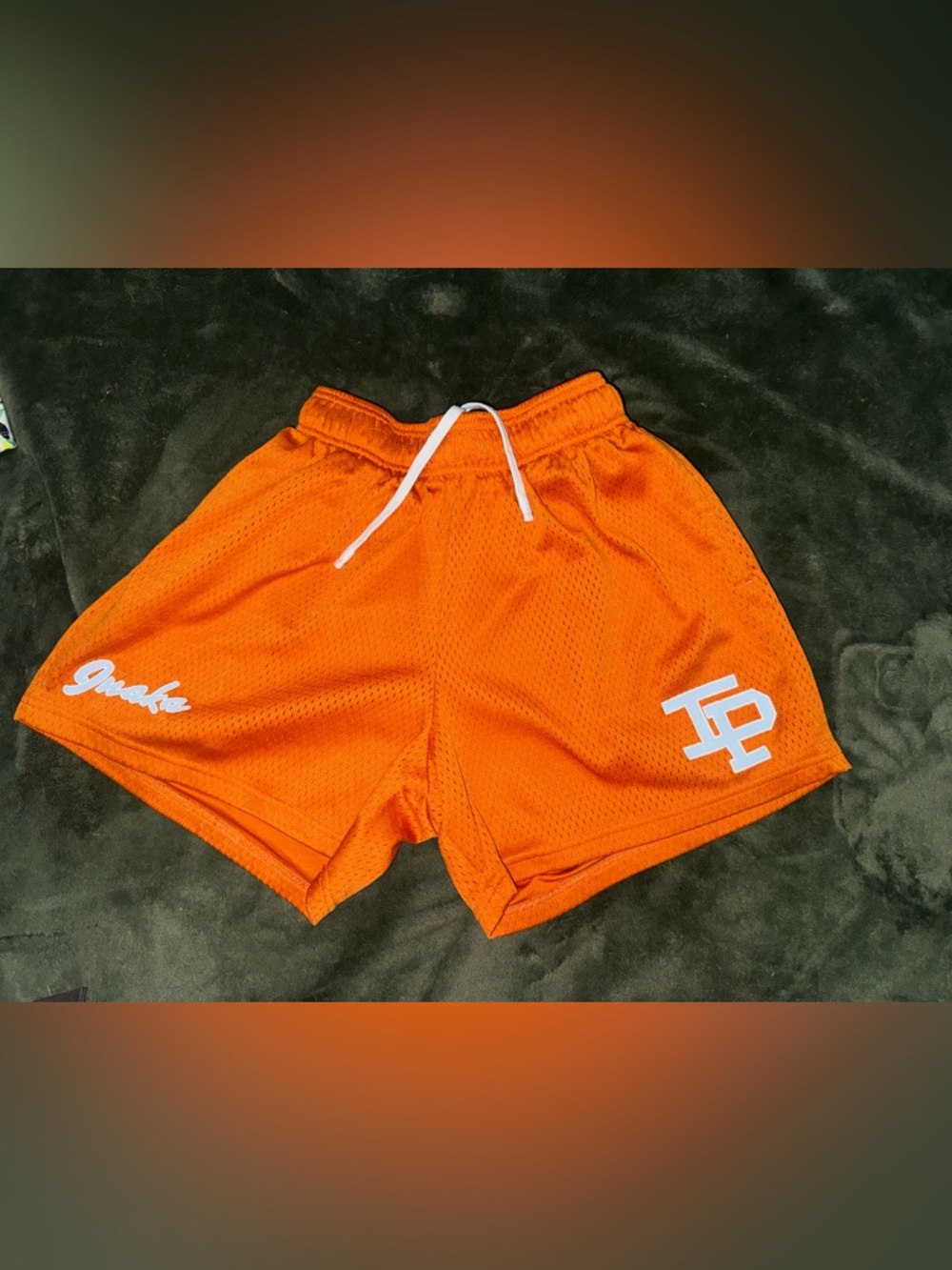 Intake Power Unisex Bright Orange Mesh Athletic Shorts with White Drawstring